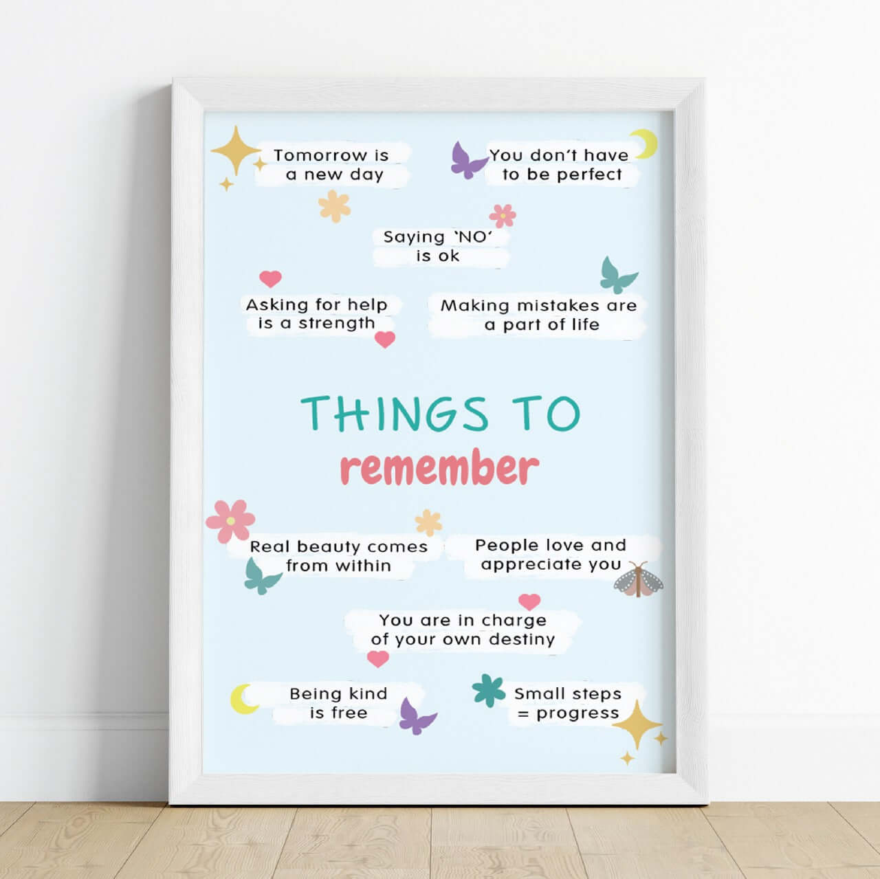 Self motivational quote white frame