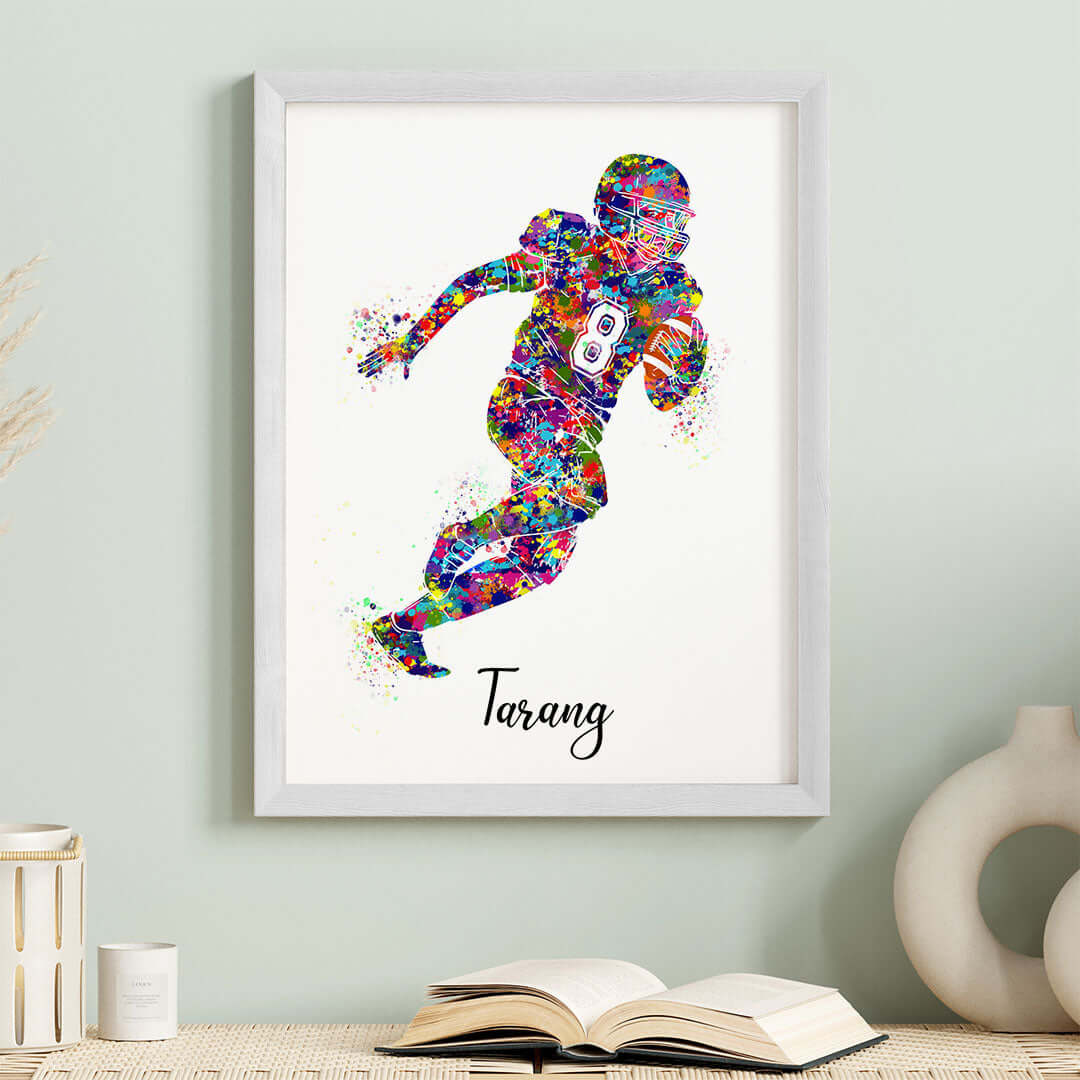 Inspirational rugby player boy wall art white frame