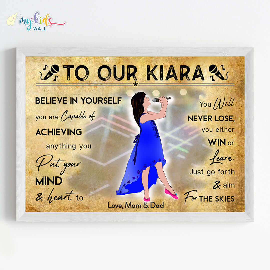 Motivational singing artiste girl wall art white frame
