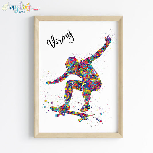 Skateboarder Boy Personalized Wall Art Framed Wooden