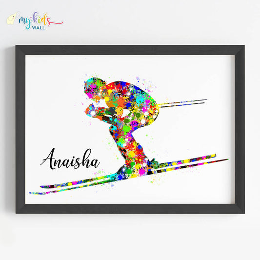 inspirational skiing player wall art black frame