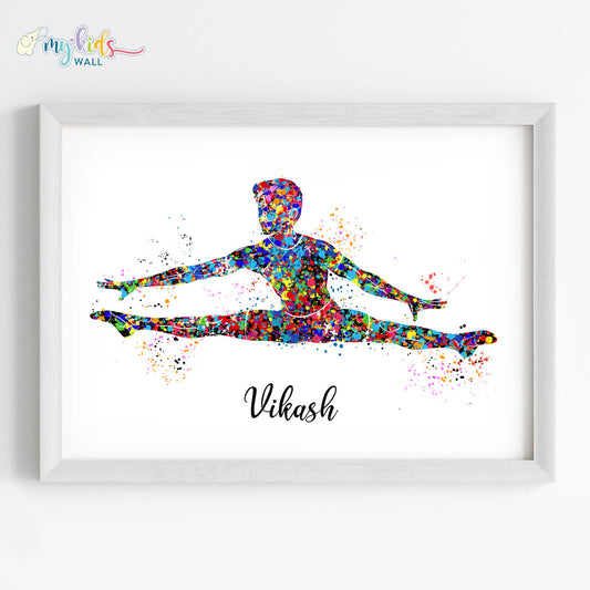 Straddle Gymnastics Boy Personalized Wall Art Framed White