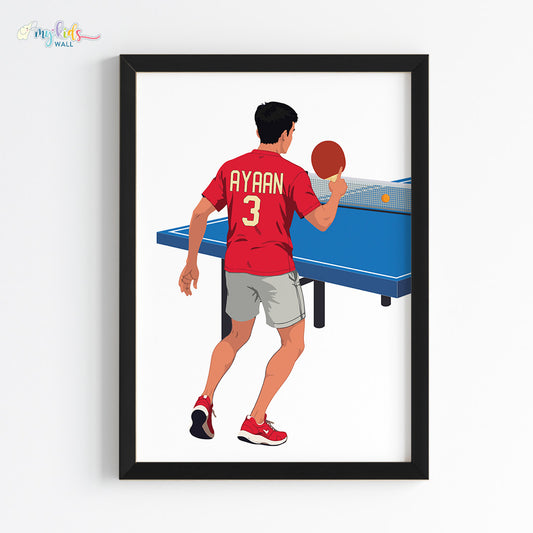 table tennis player boy personalized wall art black frame