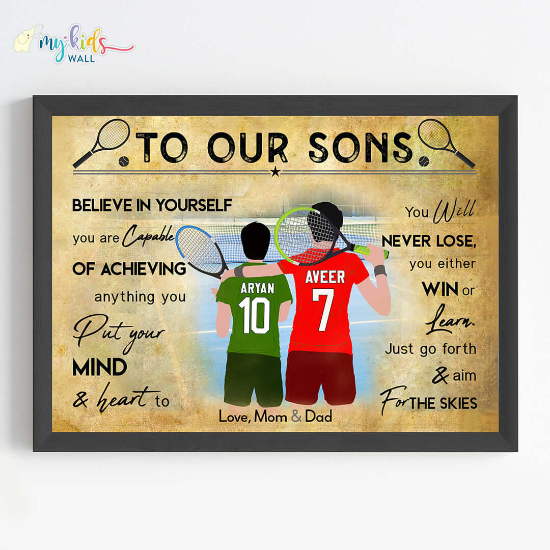 Motivational tennis player brothers wall art black frame