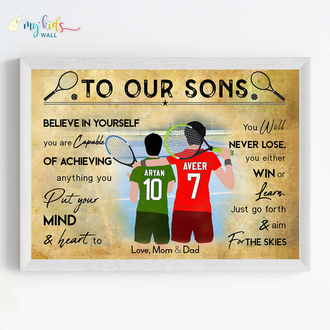 Motivational tennis player brothers wall art white frame