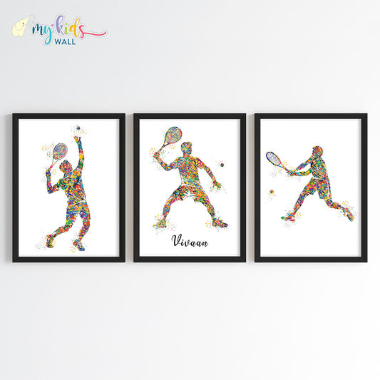 inspirational right armed tennis player set of 3 black frame