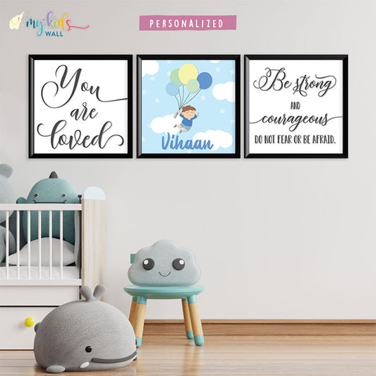 Inspirational encouragement boy wall art set of 3 black frames