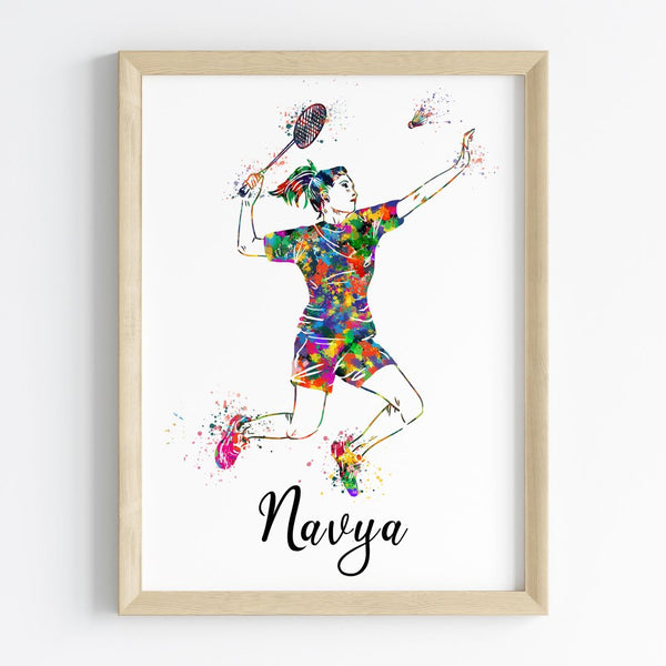 Load image into Gallery viewer, &#39;Badminton Player&#39; Girl Personalised Wall Art (Framed)
