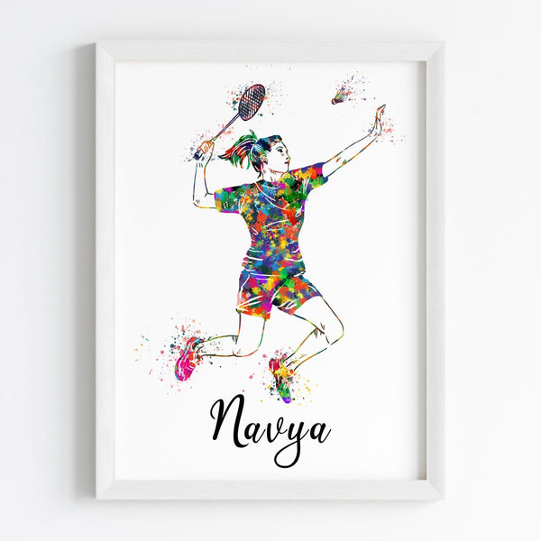 Load image into Gallery viewer, &#39;Badminton Player&#39; Girl Personalised Wall Art (Framed)
