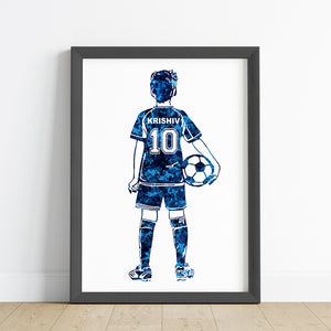 'Football Player' Kid Personalised Wall Art (Framed)