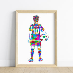 'Football Player' Kid Personalised Wall Art (Framed)
