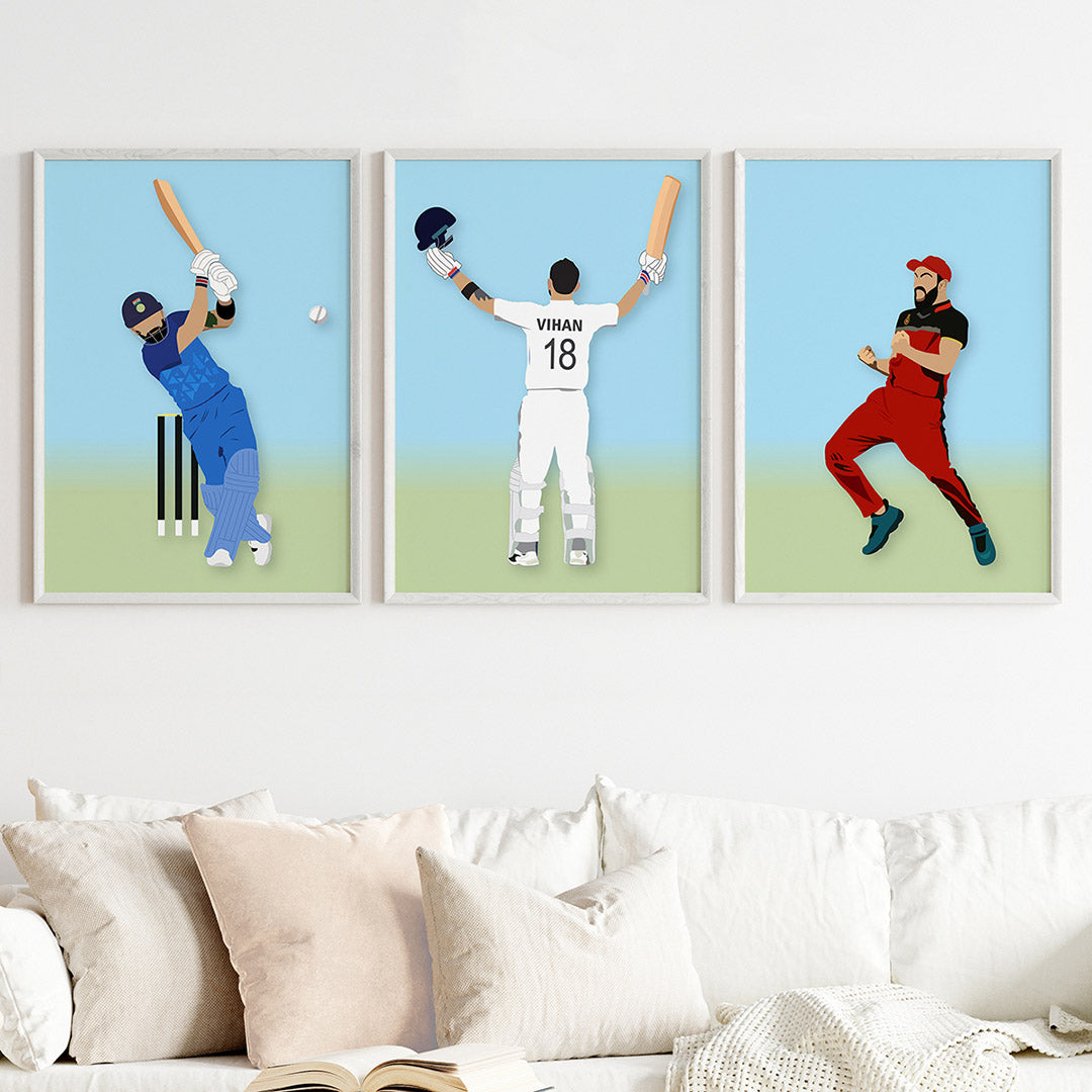 'Virat Kohli' Personalized Wall Art (Framed Set of 3) My Kids Wall
