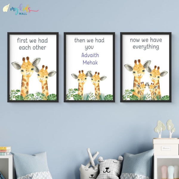 Load image into Gallery viewer, &#39;Now We Have Everything&#39; Personalised Siblings Wall Art (Framed Set of 3)
