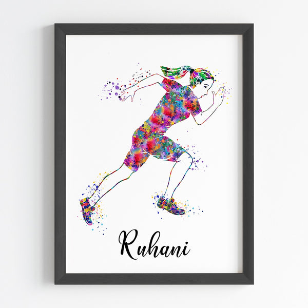 Load image into Gallery viewer, &#39;Athletic Runner&#39; Girl Personalised Wall Art (Framed)
