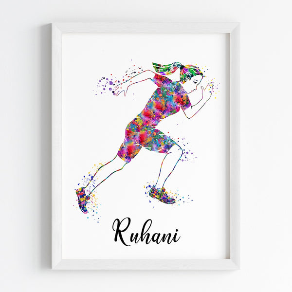 Load image into Gallery viewer, &#39;Athletic Runner&#39; Girl Personalised Wall Art (Framed)
