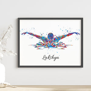 'Swimmer Butterfly' Personalised Wall Art (Framed)