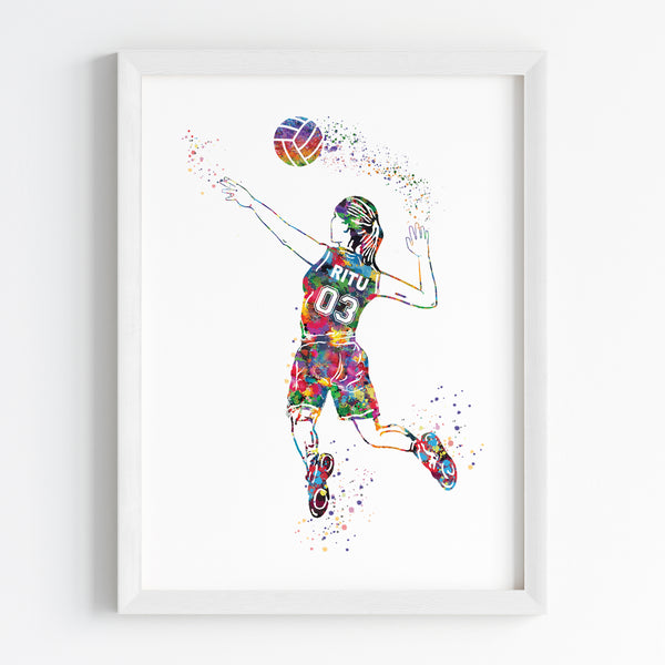Load image into Gallery viewer, &#39;Volleyball Player&#39; Girl Personalised Wall Art (Framed)
