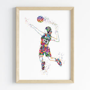'Volleyball Player' Girl Personalised Wall Art (Framed)
