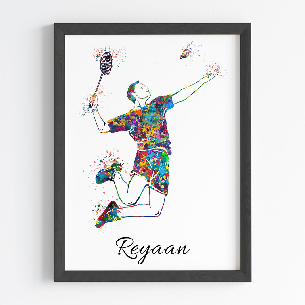 'Badminton Player' Personalised Wall Art (Framed)