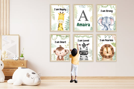 Motivational Baby safari animals set of 6 wall art frame for toddler room
