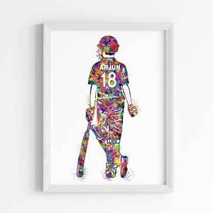 Cricket Player Boy Personalised Wall Art (Framed)