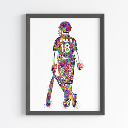 Cricket Player Boy Personalised Wall Art (Framed)