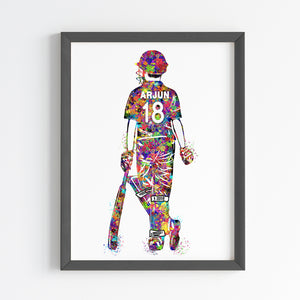 'Cricket Player Boy' Personalised Wall Art (Framed)