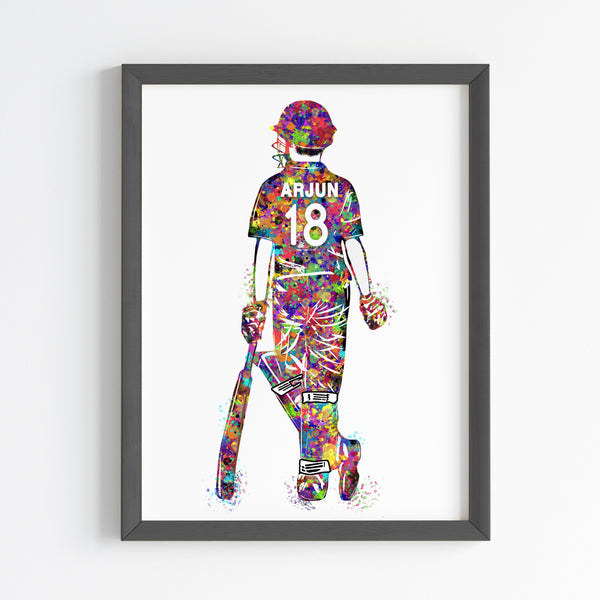 Load image into Gallery viewer, &#39;Cricket Player Boy&#39; Personalised Wall Art (Framed)
