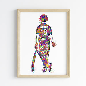 'Cricket Player Boy' Personalised Wall Art (Framed)