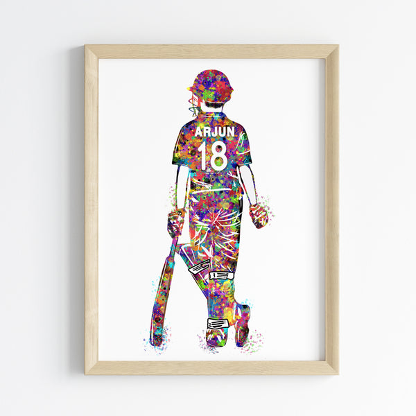 Load image into Gallery viewer, &#39;Cricket Player Boy&#39; Personalised Wall Art (Framed)
