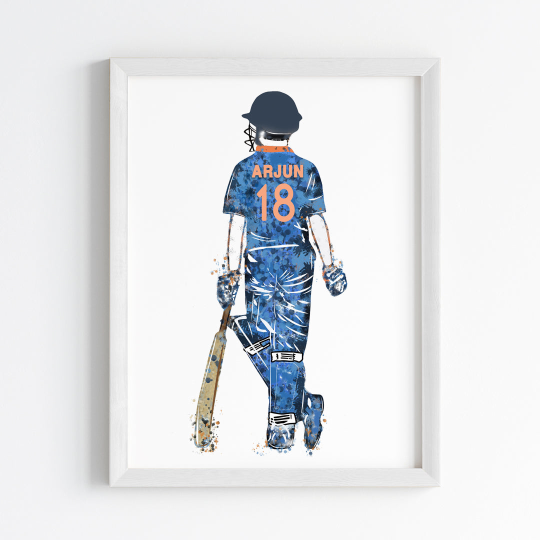 Cricket Player Boy Personalised Wall Art (Framed)