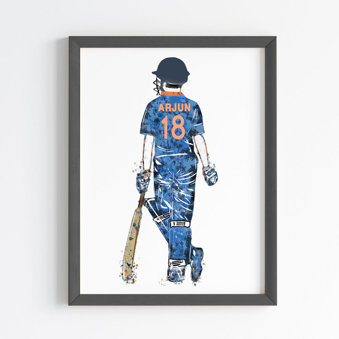 Cricket Player Boy Personalised Wall Art (Framed)