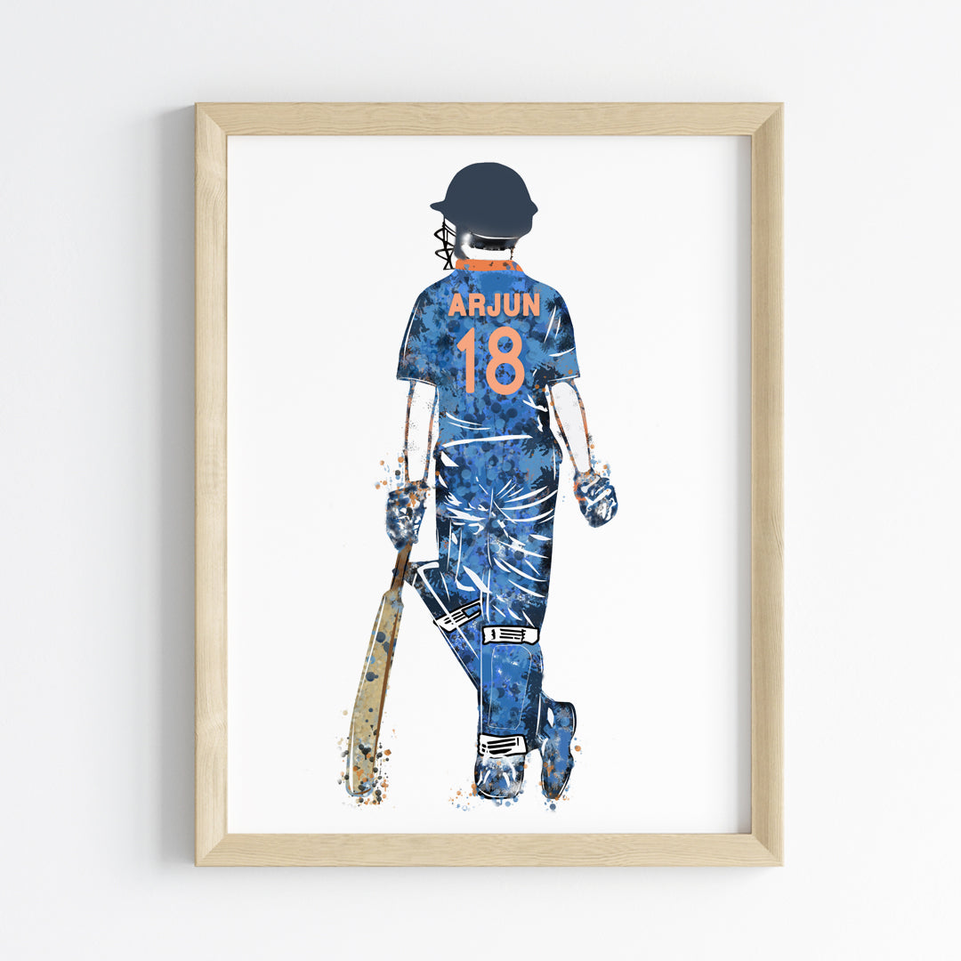 Cricket Player Boy Personalised Wall Art (Framed)