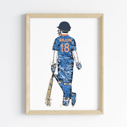 Cricket Player Boy Personalised Wall Art (Framed)