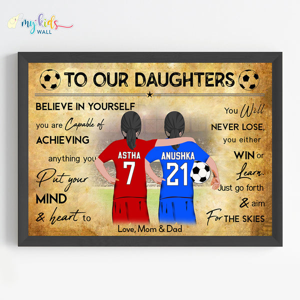 Load image into Gallery viewer, &#39;Football Player&#39; Sisters Personalized Motivational Wall Art (Framed)
