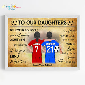 'Football Player' Sisters Personalized Motivational Wall Art (Framed)