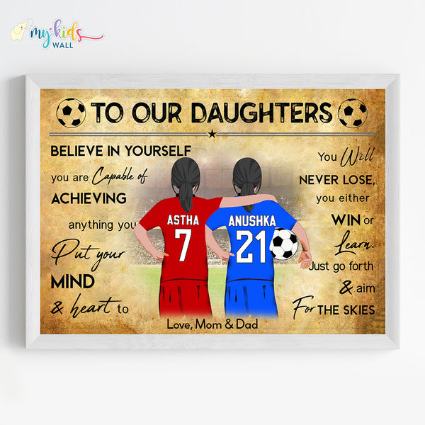 Load image into Gallery viewer, &#39;Football Player&#39; Sisters Personalized Motivational Wall Art (Framed)
