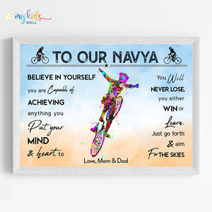 'Cycling Girl 'Multicolor Personalized Motivational Wall Art (Framed) New