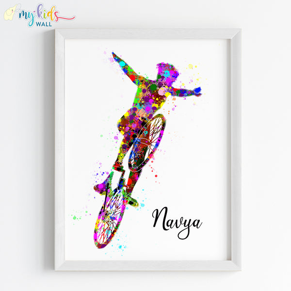 Load image into Gallery viewer, &#39;Cyclist Girl &#39;Multicolor Personalized Wall Art (Framed) New
