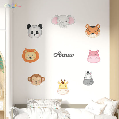 Safari Animals Cute Faces Personalized Wall Stickers