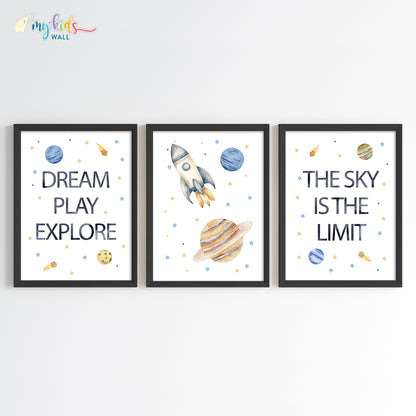 Outer Space Kid's Motivational Wall Art (Framed) New