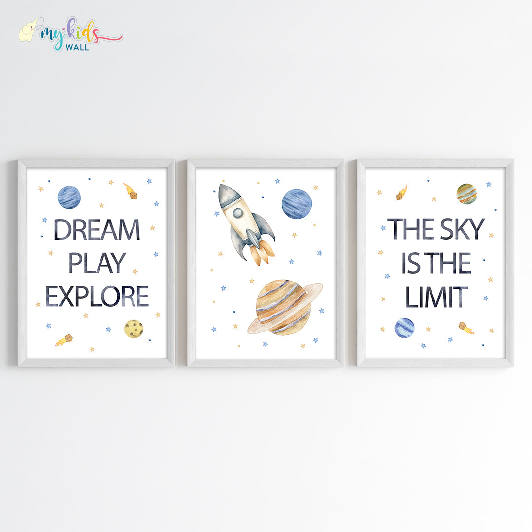 Outer Space Kid's Motivational Wall Art (Framed) New