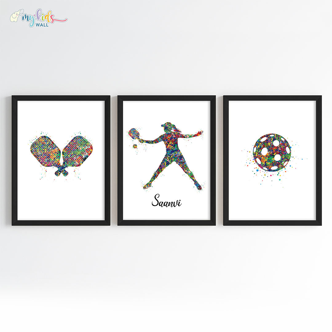 Pickleball Player Girl Personalised Wall Art (Framed Set of 3) (Copy)