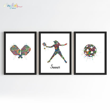 Pickleball Player Girl Personalised Wall Art (Framed Set of 3) (Copy)