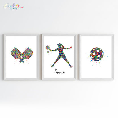 Pickleball Player Girl Personalised Wall Art (Framed Set of 3) (Copy)