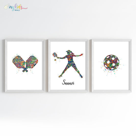 Pickleball Player Girl Personalised Wall Art (Framed Set of 3) (Copy)