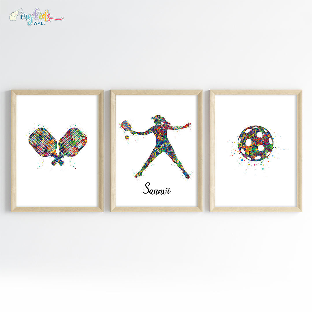 Pickleball Player Girl Personalised Wall Art (Framed Set of 3) (Copy)