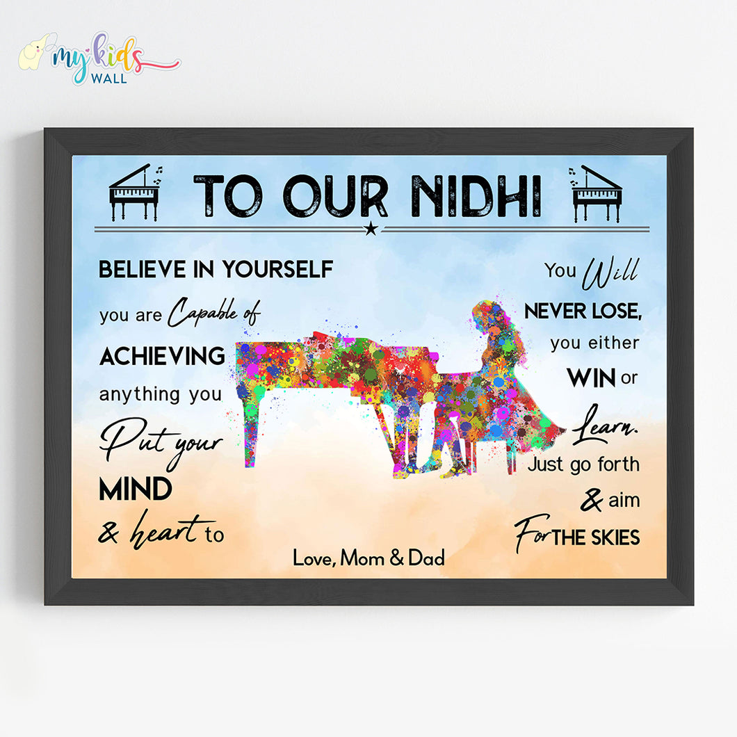 'Piano Player' Girl Personalized Motivational Wall Art (Framed) New