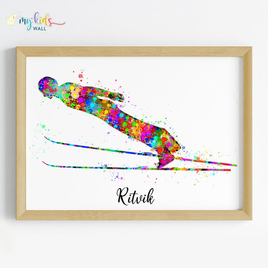 Ski Jumper Boy Personalized Wall Art (Framed) New