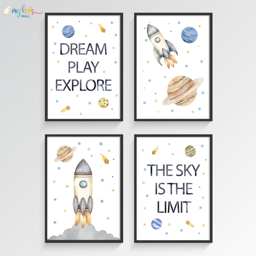 Outer Space Kid's Motivational Wall Art (Framed) New